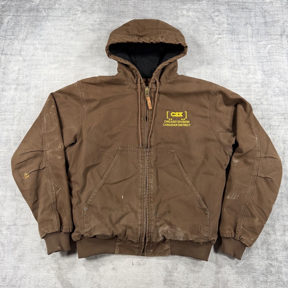 Berne Jacket Mens Medium Brown Duck Canvas Hooded Work Distressed Grunge